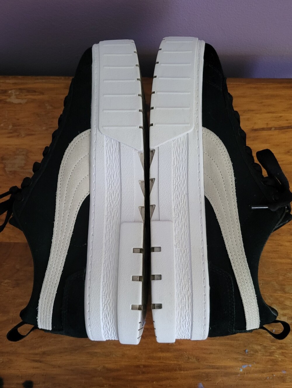 Womens Chunky Platform PUMA Lace-up Black White Suede Leather Sneakers Shoes 10 - Picture 9 of 11